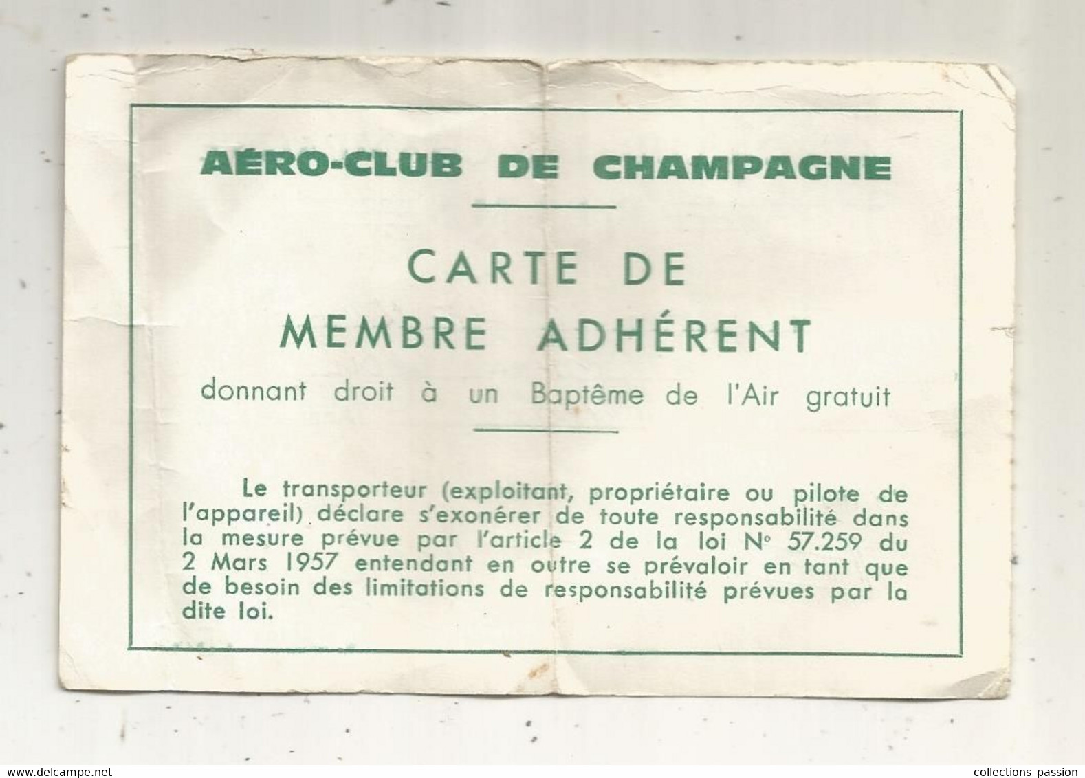 Carte De Membre Adhérent, AERO-CLUB De CHAMPAGNE, REIMS , 1965 - Cartes De Membre