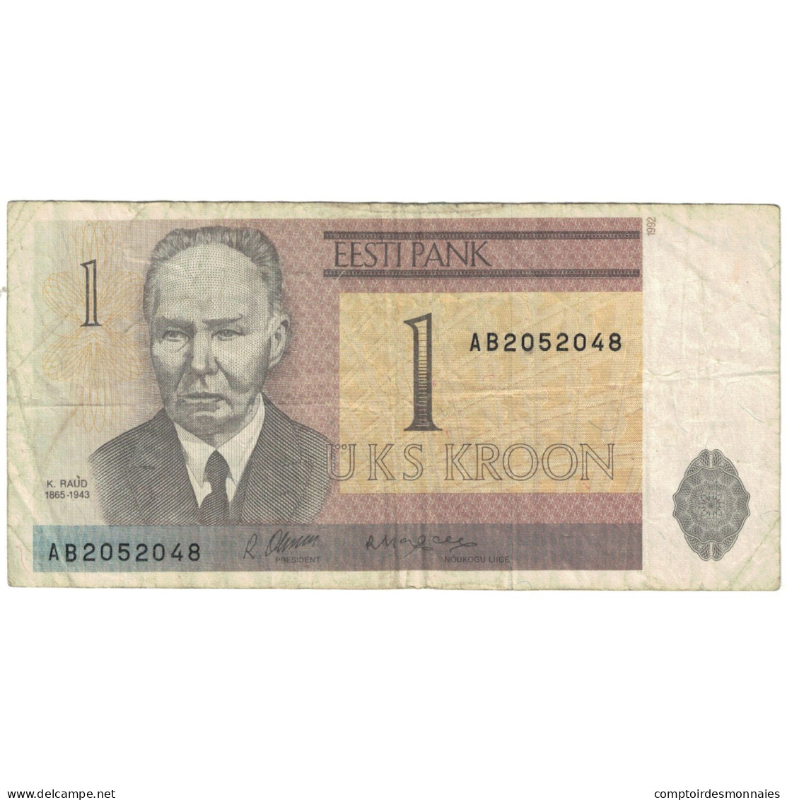 Billet, Estonie, 1 Kroon, 1992, KM:69a, TTB - Estonia