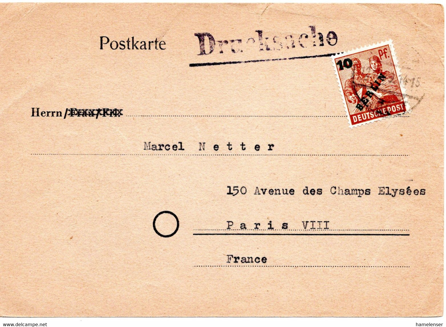 54909 - Berlin - 1949 - 10Pfg Gruenaufdruck EF A DrucksKte "Treuhaender Fuer Zwangsuebertragene Vermoegen" BERLIN -> F - Cartas & Documentos