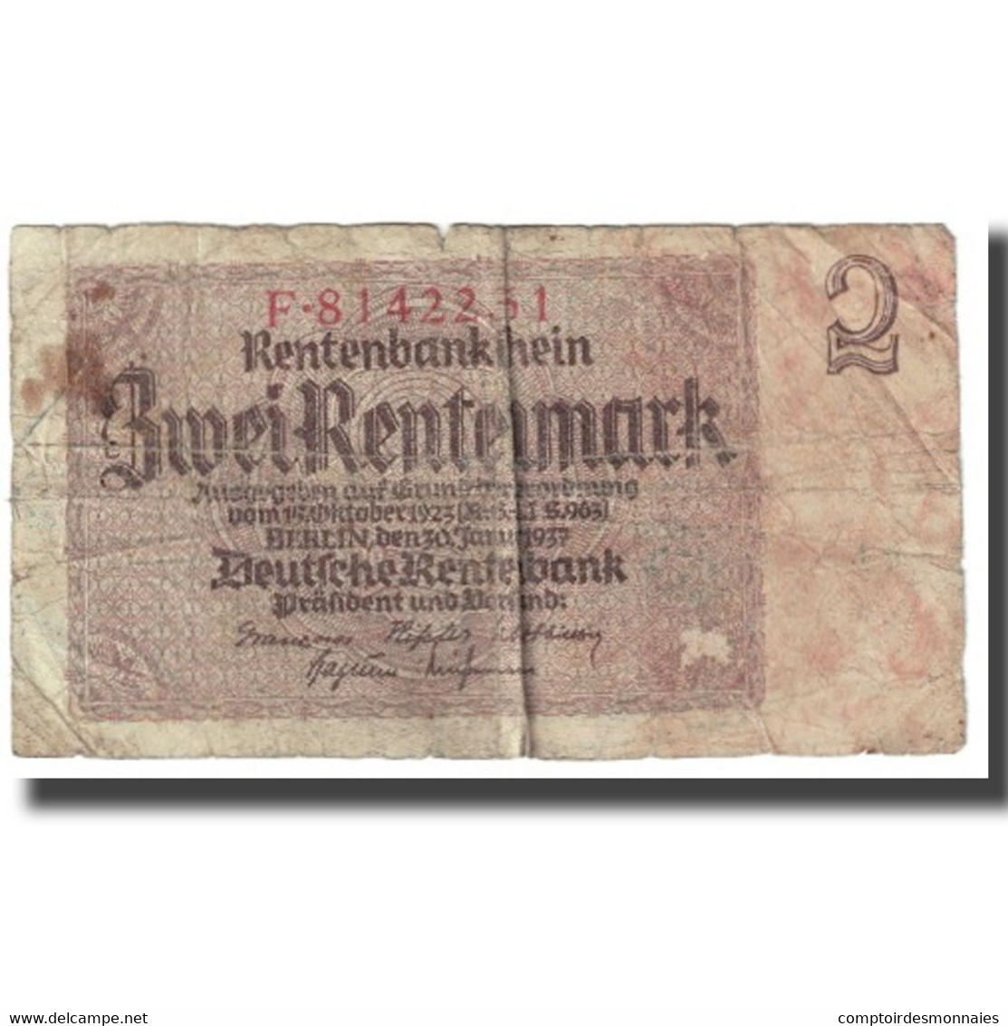 Billet, Allemagne, 2 Rentenmark, 1937, 1937-01-30, KM:174b, AB - 2 Rentenmark