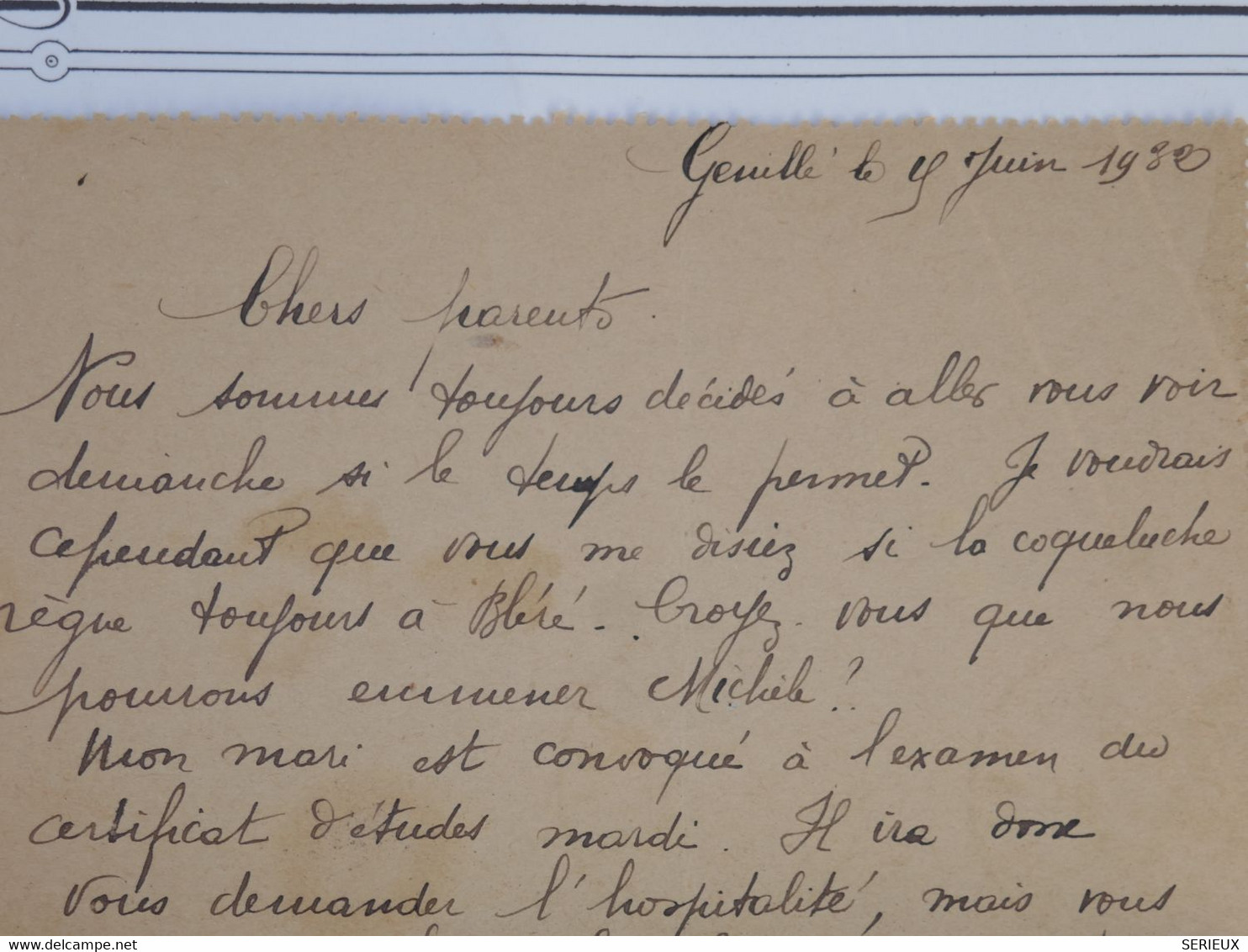 BF15 FRANCE  BELLE CARTE LETTRE ENTIER  DSEMEUSE  1932 GENILLé A BLéRé+ AFFRANCH.  INTERESSANT - Autres & Non Classés