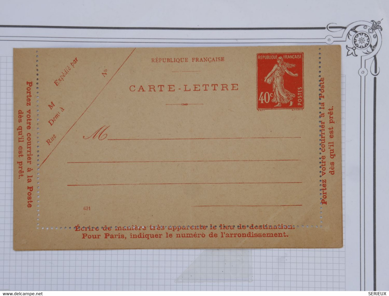 BF15 FRANCE BELLE CARTE LETTRE ENTIER  SEMEUSE 40C  1932 NON VOYAGEE - Andere & Zonder Classificatie