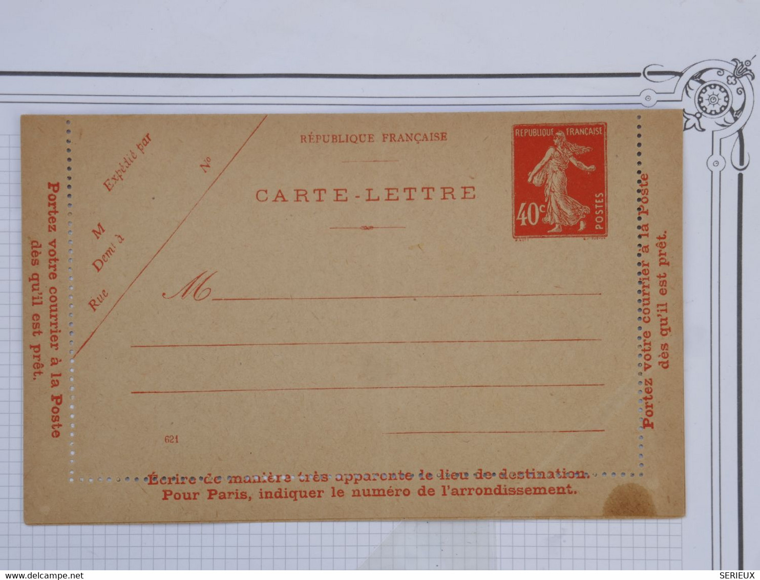 BF15 FRANCE BELLE CARTE LETTRE ENTIER  SEMEUSE 40C  1932 NON VOYAGEE - Other & Unclassified