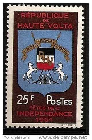 Haute Volta 1961 N° 94 ** Anniversaire, Indépendance, Unité, Travail, Justice, Timbre Or, Chevaux, Cheval, Armoiries - Haute-Volta (1958-1984)