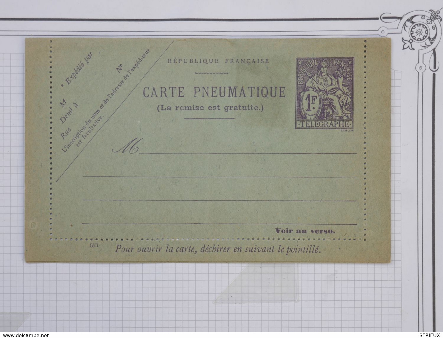 BF15 FRANCE  BELLE CARTE PNEUMATIQUE  TELEGRAPHE 1F 1935  NON VOYAGEE+++ - Pneumatic Post