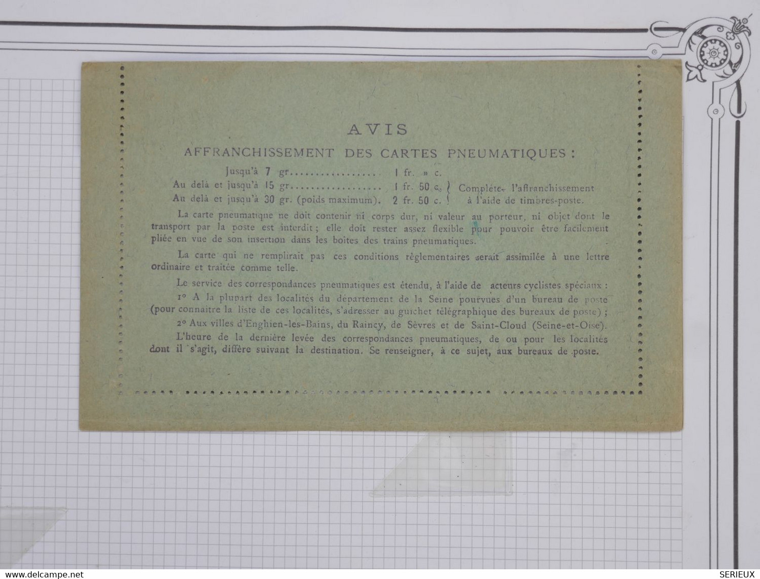 BF15 FRANCE  BELLE CARTE PNEUMATIQUE  TELEGRAPHE 1F 1935  NON VOYAGEE+++ - Neumáticos