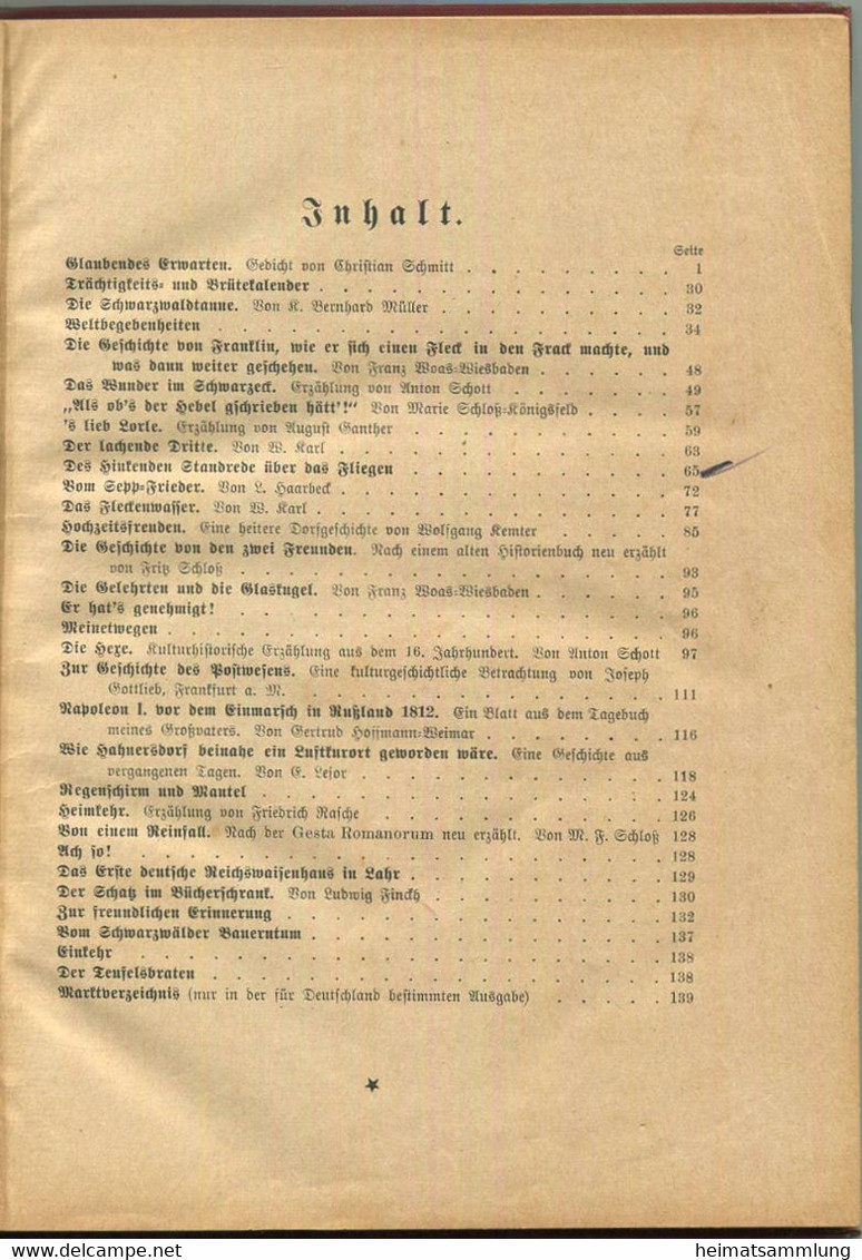 Deutschland - Großer Volkskalender Des Lahrer Hinkenden Boten Für 1928 170 Seiten - Kalender - Trächtigkeits- Und Brütek - Grand Format : 1921-40