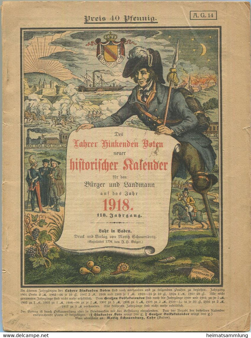 Deutschland - Des Lahrer Hinkenden Boten Neuer Historischer Kalender Für Den Bürger Und Landmann Auf Das Jahr 1918 - 120 - Big : 1901-20