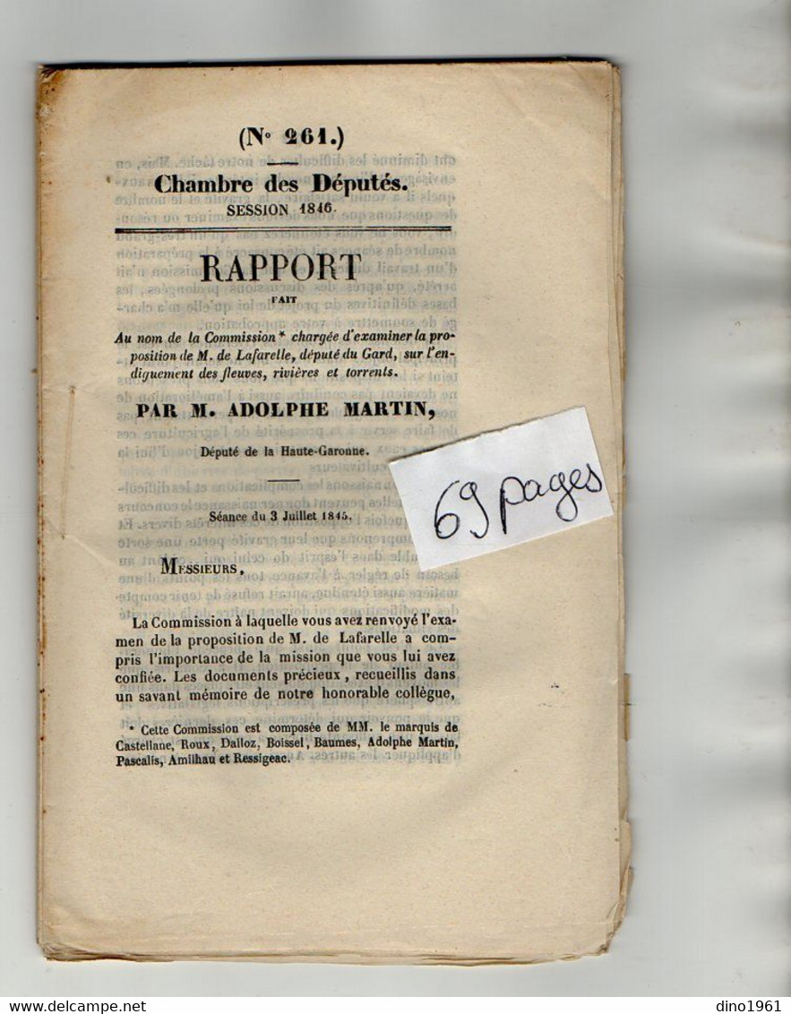 VP20.608 - PARIS 1845 - Chambre Des Députés - Rapport Sur L'endiguement Des Fleuves, Rivières Et Torrents Par  A. MARTIN - Décrets & Lois