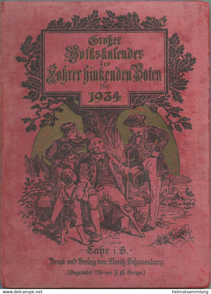 Deutschland - Großer Volkskalender Des Lahrer Hinkenden Boten Für 1934 - 180 Seiten - Kalender - Trächtigkeits- Und Brüt - Grand Format : 1921-40