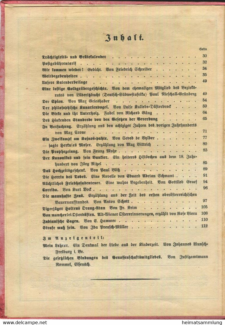 Deutschland - Großer Volkskalender Des Lahrer Hinkenden Boten Für 1934 - 180 Seiten - Kalender - Trächtigkeits- Und Brüt - Grand Format : 1921-40