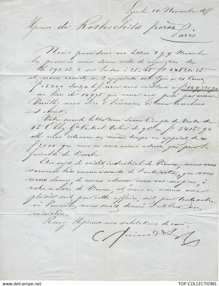 1855 BANQUE FINANCE MAISON DE VIENNE  Autriche LETTRE Quisard Lyon Pour De Rothschild Banque Paris V.HISTORIQUE - 1800 – 1899