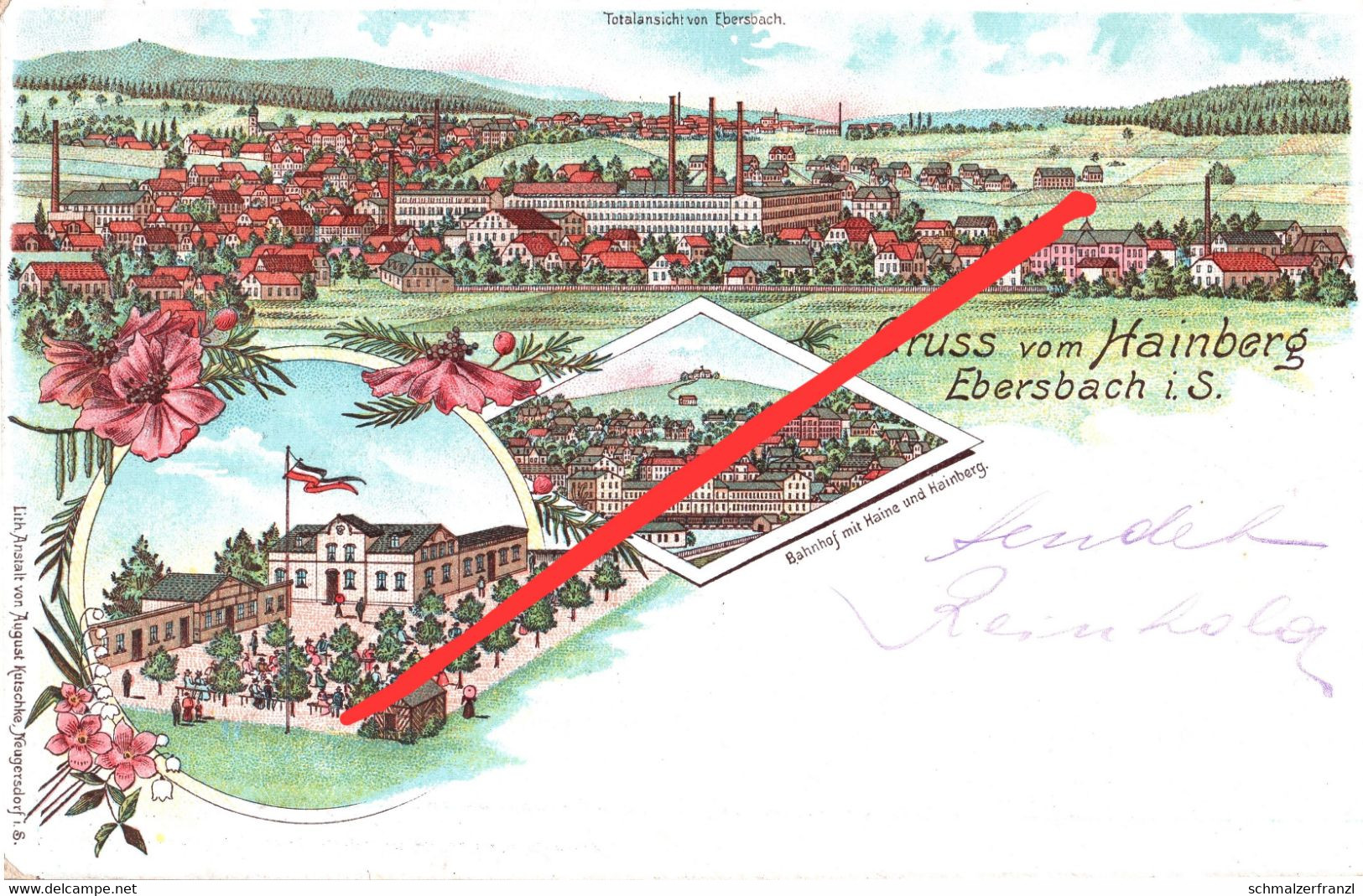 Litho AK Hainberg Gasthof Bahnhof A Ebersbach Haine Friedersdorf Neugersdorf Neusalza Spremberg Georgswalde Rumburg - Ebersbach (Loebau/Zittau)