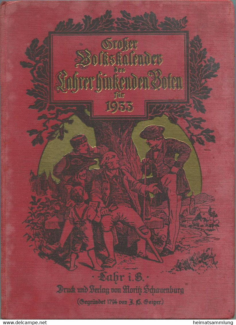 Deutschland - Großer Volkskalender Des Lahrer Hinkenden Boten Für 1933 - 180 Seiten - Kalender - Trächtigkeits- Und Brüt - Grand Format : 1921-40