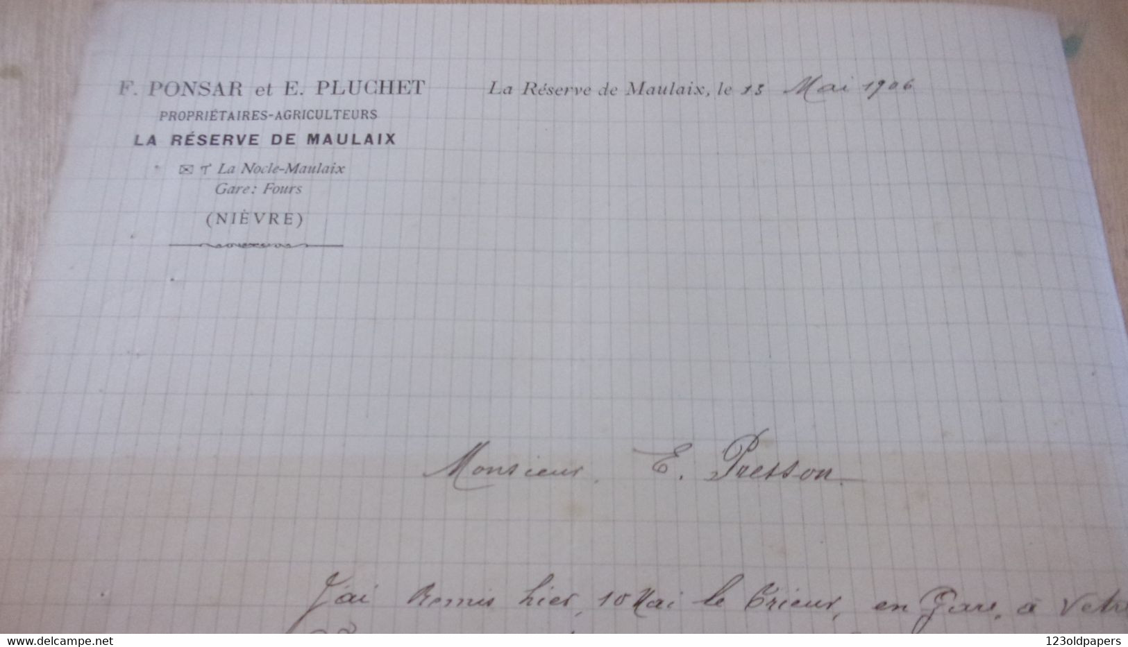 58 NIEVRE 1906 LA NOCLE MAULAIX FOURS PONSAR PLUCHET PROPRIETAIRES AGRICULTEURS LA RESERVE DE MAULAIX - 1800 – 1899