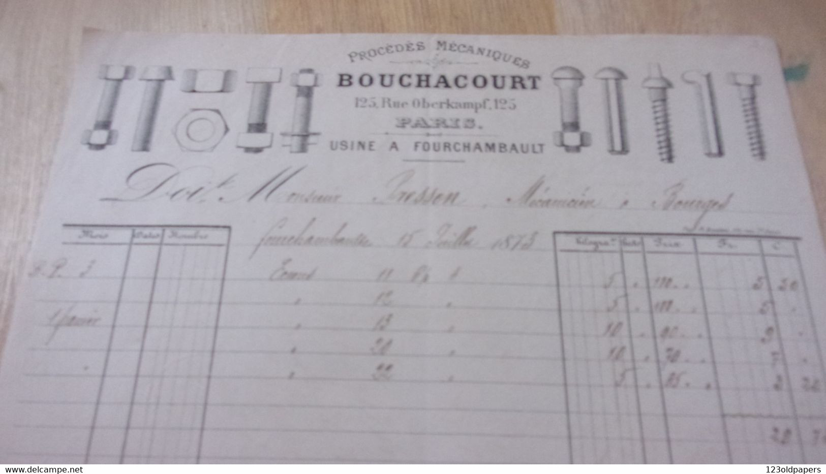 58 NIEVRE1873 FOURCHAMBAULT USINE BOUCHACOURT PROCEDES MECANIQUES VISSERIE - 1800 – 1899