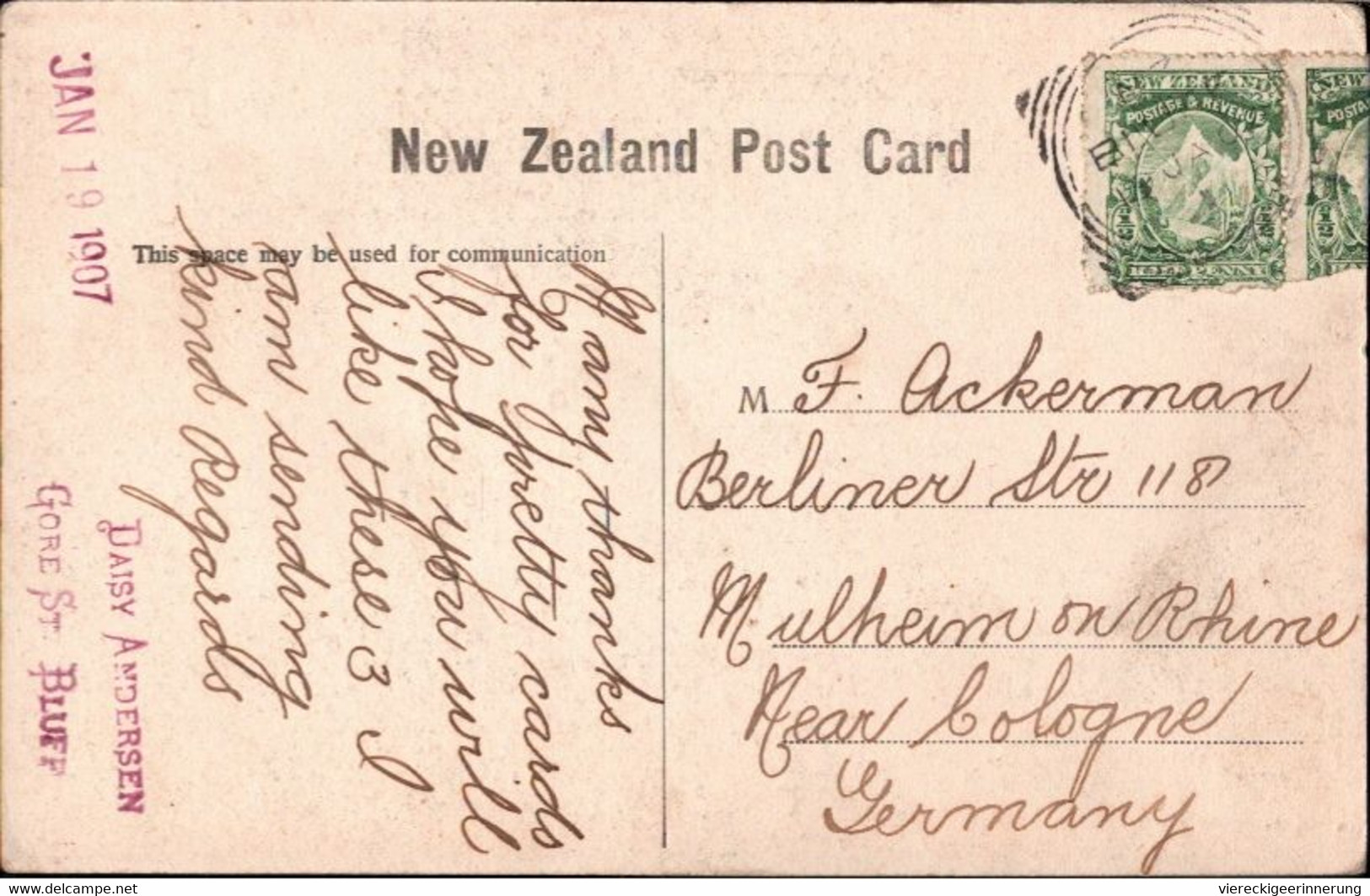 ! Old Postcard Bluff New Zealand, Neuseeland, 1907 - New Zealand
