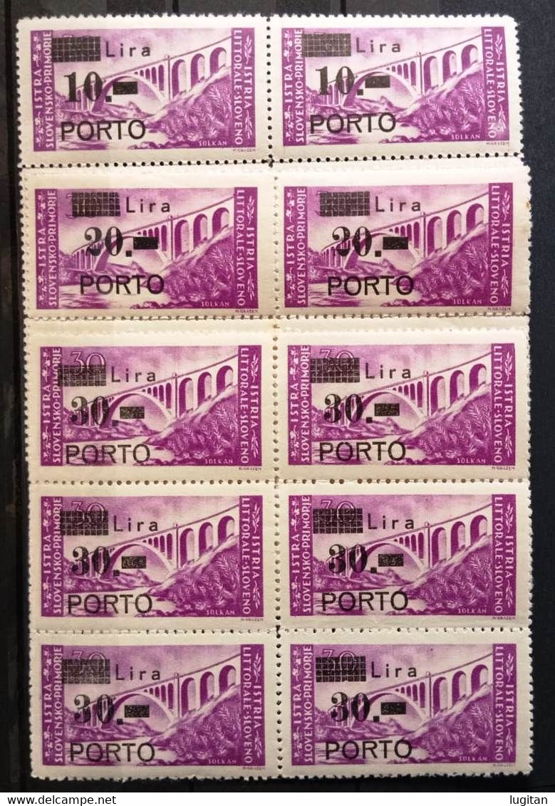 ISTRIA LITORALE SLOVENO BLOCCO DI 6 NUOVO GOMMA INTEGRA ** - SASS. 11/13 SOPR. 10.20.30 L. SU 30 L. - Yugoslavian Occ.: Slovenian Shore