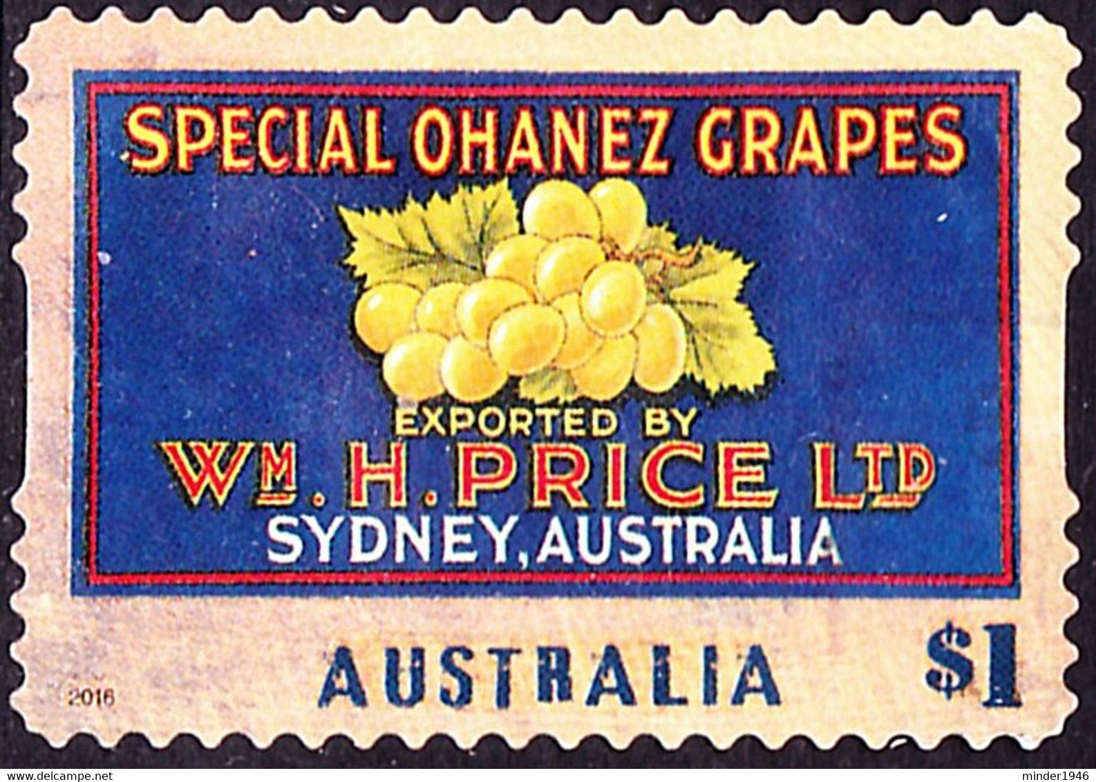 AUSTRALIA 2016 $1 Multicoloured, Nostalgic Fruit Labels-Special Ohanez Grapes Self Adhesive FU - Used Stamps