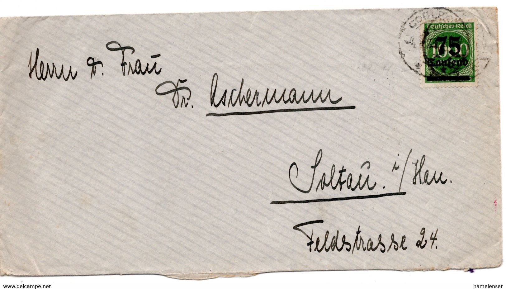 54996 - Deutsches Reich - 1923 - 75.000M/1000M EF A Bf COBURG -> Soltau - Lettres & Documents