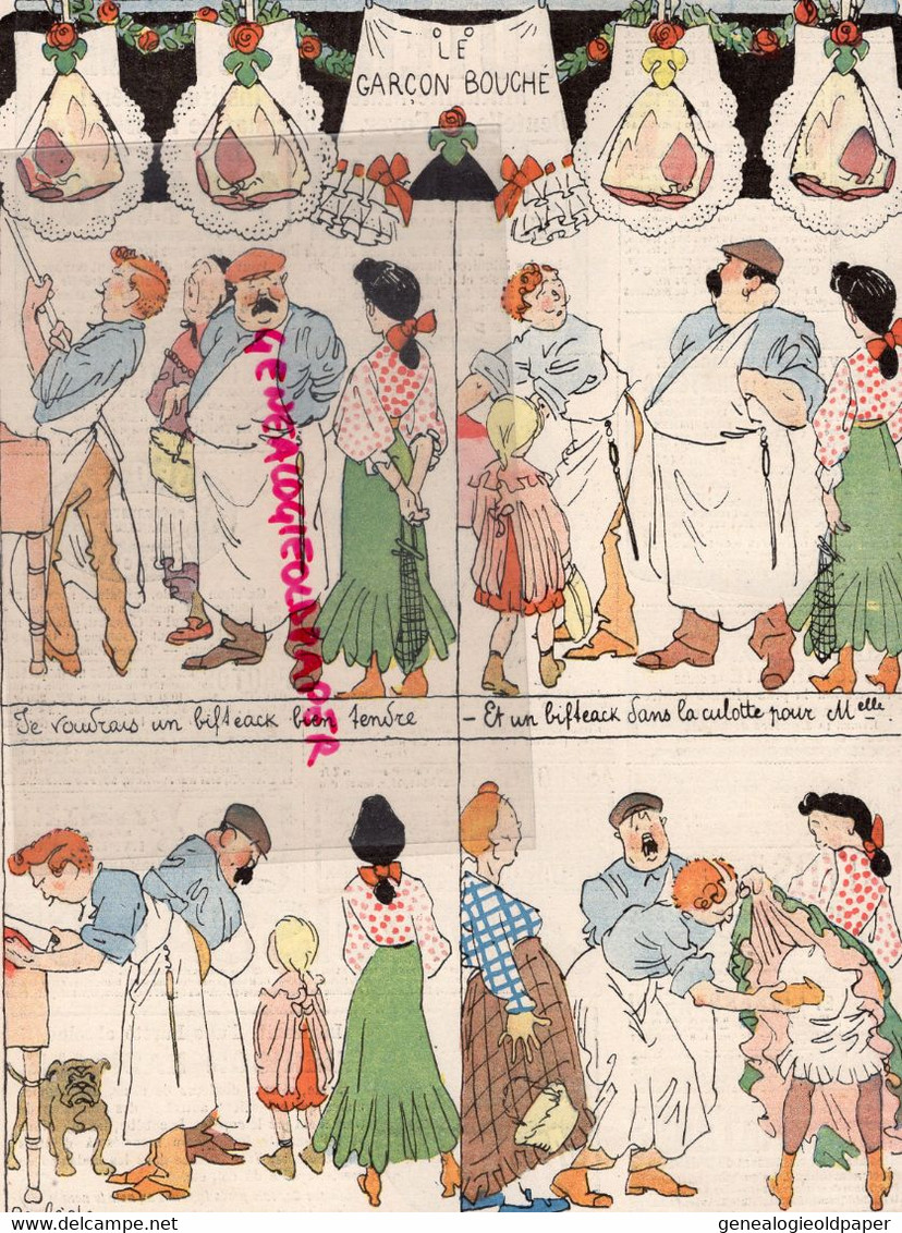 DESSIN DE CARLEGRE- BOUCHERIE BOUCHER-LE GARCON BOUCHE-UN BIFTEACK DANS LA CULOTTE POUR MADEMOISELLE - Historical Documents