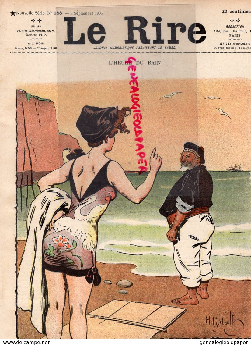 DESSIN DE GERBAULT- L' HEURE DU BAIN- PERE NEPTUNE- MAILLOT DE BAIN- MER 1906 - Historical Documents