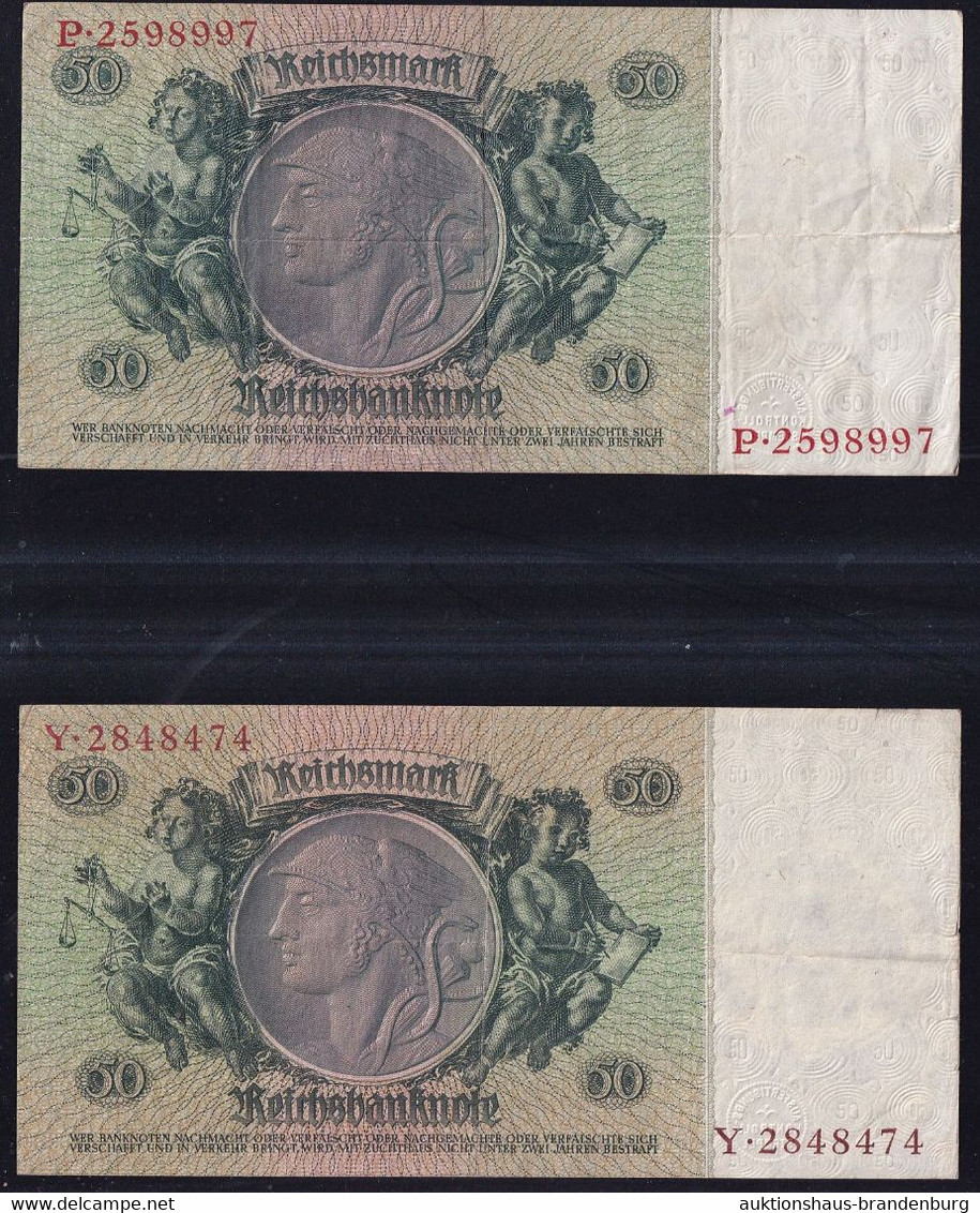 2x 50 Reichsmark 30.3.1933 - Serie E/P + X/Y - 1x Braune KN - Reichsbank (DEU-210) - 50 Mark