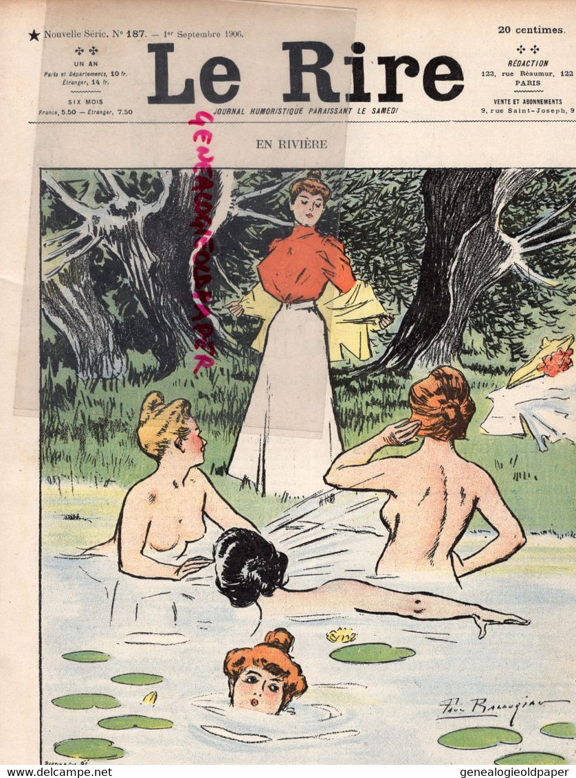 DESSIN DE BALLURIAU- BAIN EN RIVIERE- BAIGNADE- NU NUDE- 1906 - Historical Documents