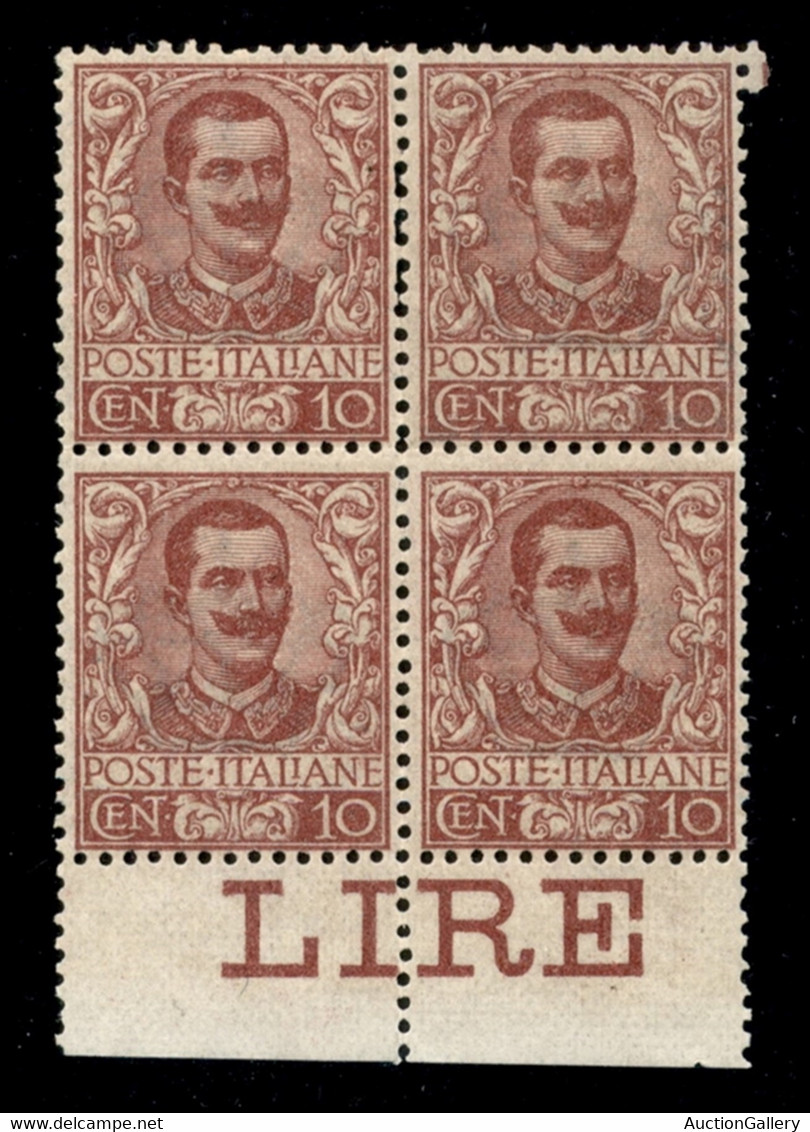 Regno - Vittorio Emanuele III - 1901 - 10 Cent Floreale (71) - Quartina Bordo Foglio - Gomma Integra - Cert R. Diena (30 - Andere & Zonder Classificatie