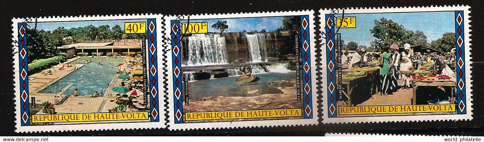 Haute Volta 1973 N° 292 / 3 + PA 164 O Marché, Ouagadougou, Hôtel, Cascade, Piscine, Plongeoir, Fruits, Tourisme, Légume - Haute-Volta (1958-1984)