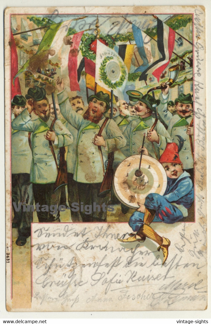 Gruss Vom Schützenfest / Greeting From Rifle Festival (Vintage Postcard Litho 1908) - Tir (Armes)