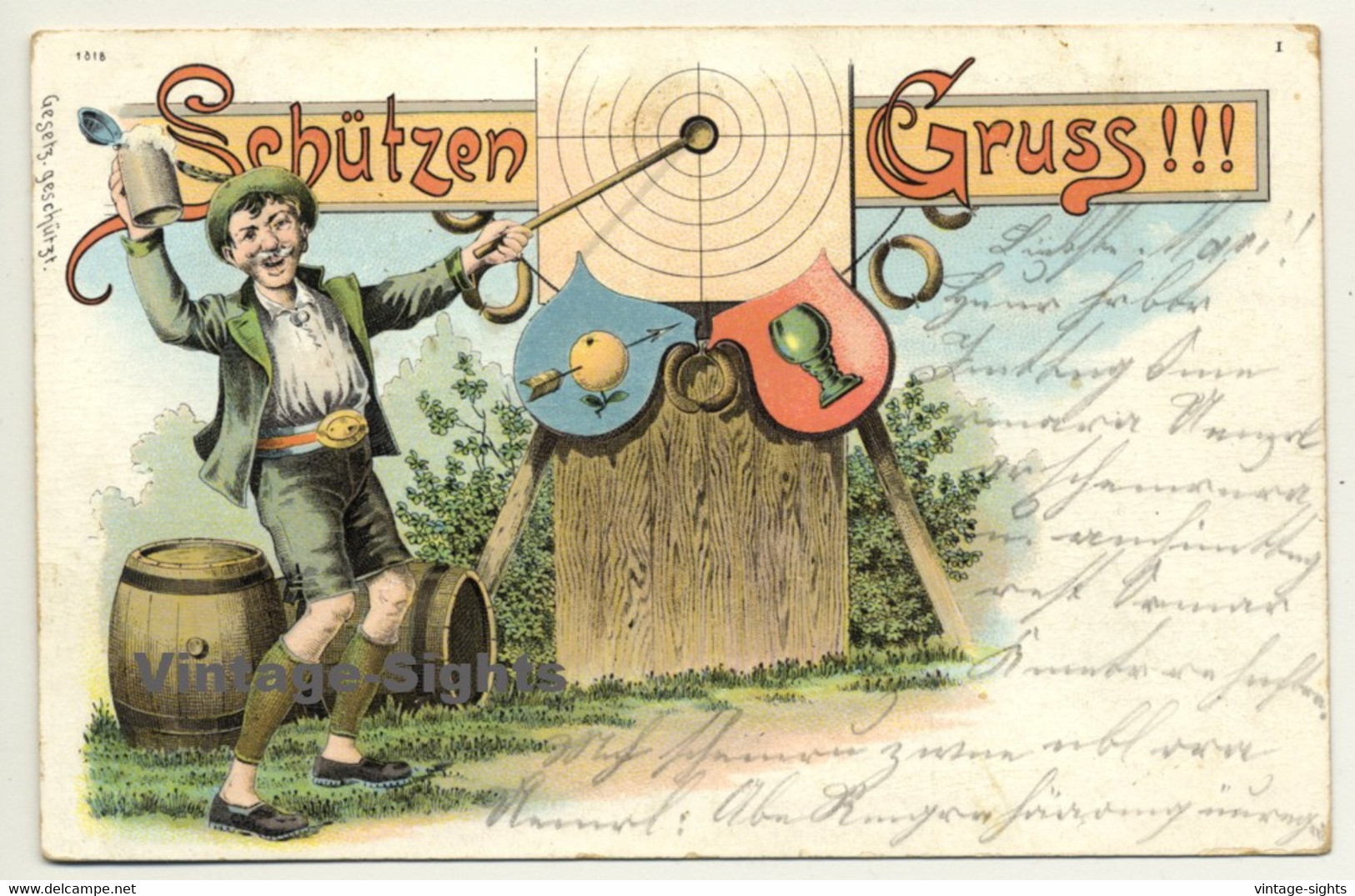 Schützen Gruss / Greeting From Rifleman (Vintage Postcard Litho 1909) - Schieten (Wapens)