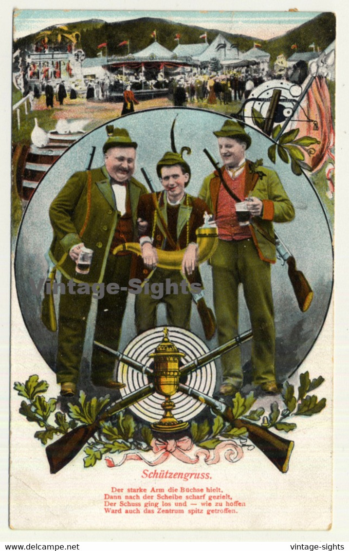 Schützengruss / Greeting From Rifleman (Vintage Postcard Litho 1907) - Tiro (armas)