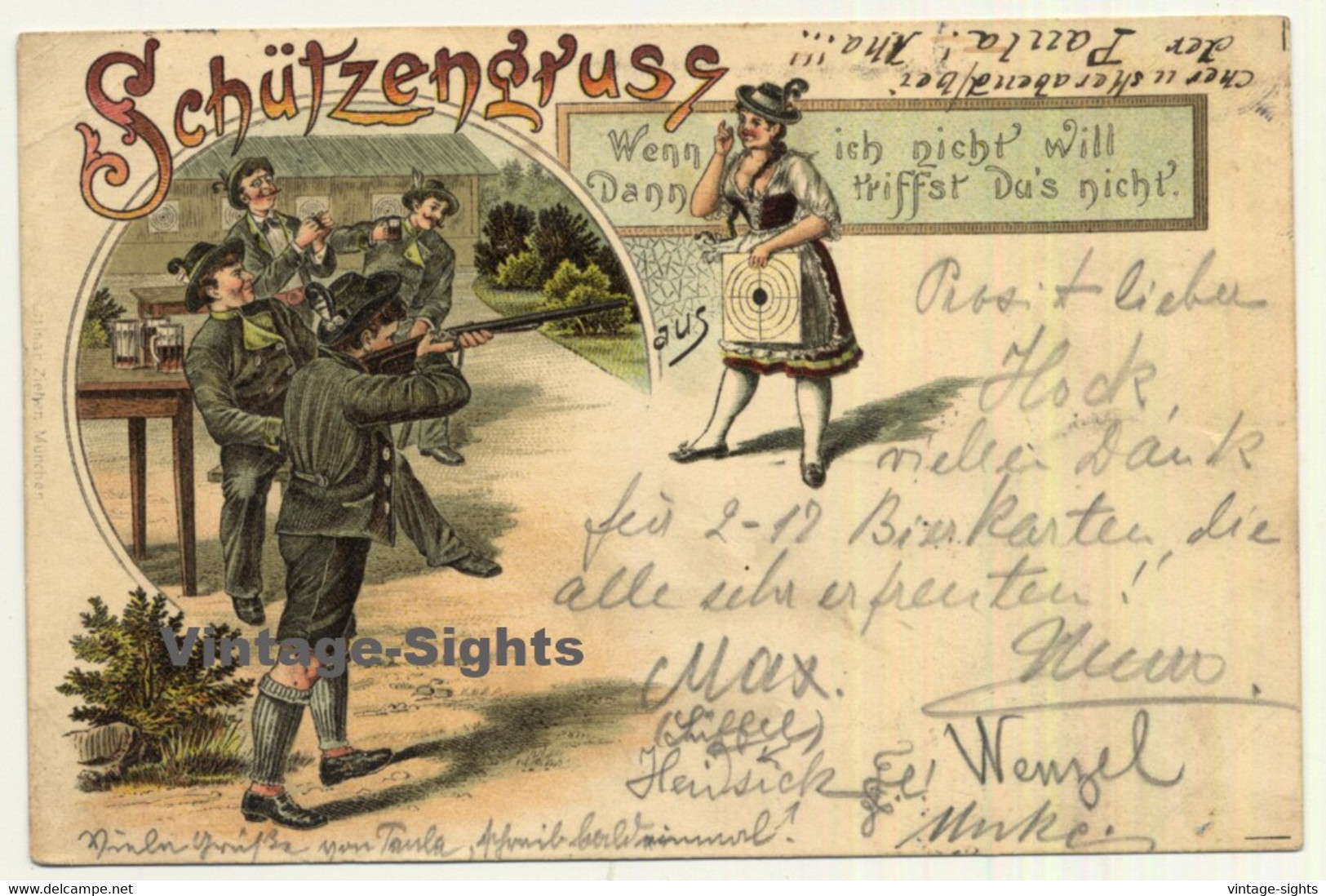 Schützengruss / Greeting From Rifleman (Vintage Postcard Litho ~1890s/1900s) - Shooting (Weapons)