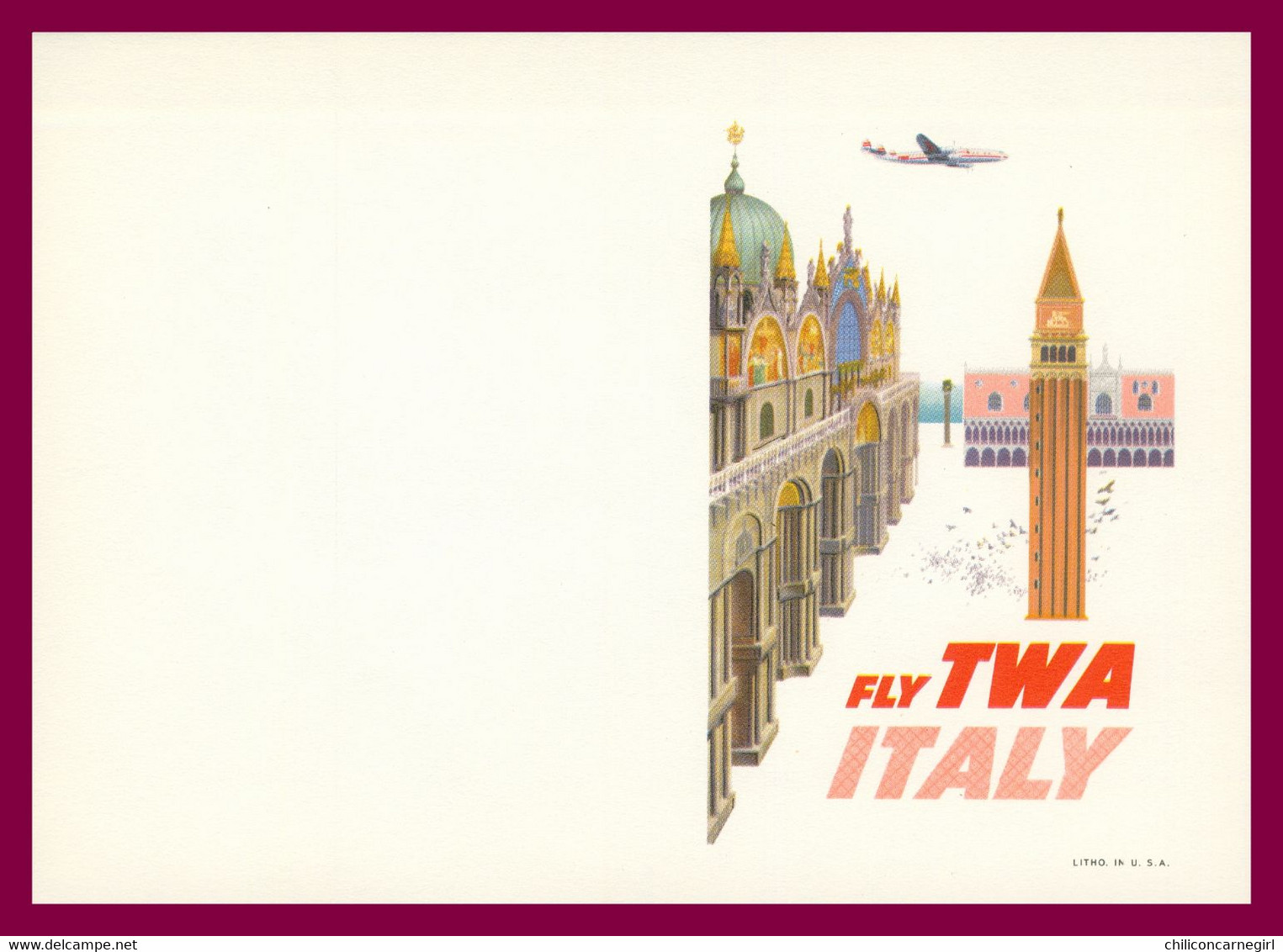 * Buvard 18 X 12,7 Cm - Litho In U.S.A. - FLY TWA ITALY - Avion - Plane - Aircraft - Transport