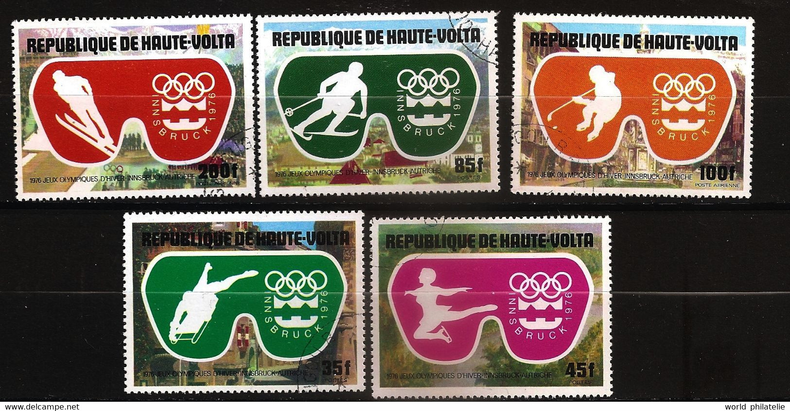 Haute Volta 1975 N° 370 / 2 + PA 199 / 200 O JO, Innsbruck, Hockey Sur Glace, Saut à Ski, Luge, Danse, Patinage, Patins - Haute-Volta (1958-1984)