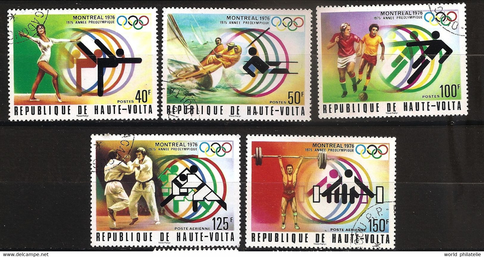 Haute Volta 1976 N° 377 / 9 + PA 201 / 2 O JO, Montreal, Gymnastique, Voile, Nautisme, Football, Judo, Haltérophilie - Haute-Volta (1958-1984)