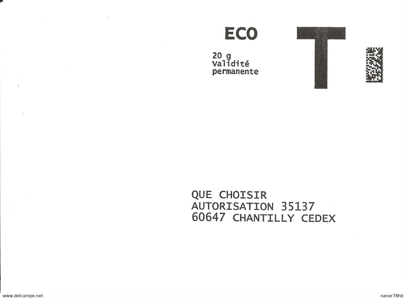 Lettre T Eco 20gr Que Choisir - Cards/T Return Covers