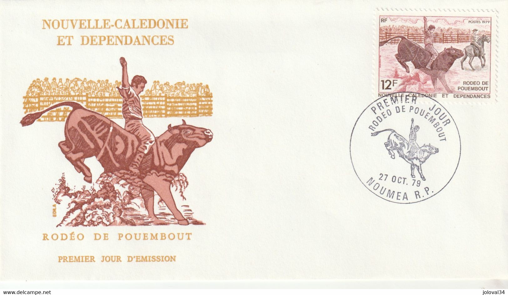 NOUVELLE CALEDONIE 1979 FDC Yvert 433 - Rodéo D'e Pouembout - Taureau Cheval - Storia Postale