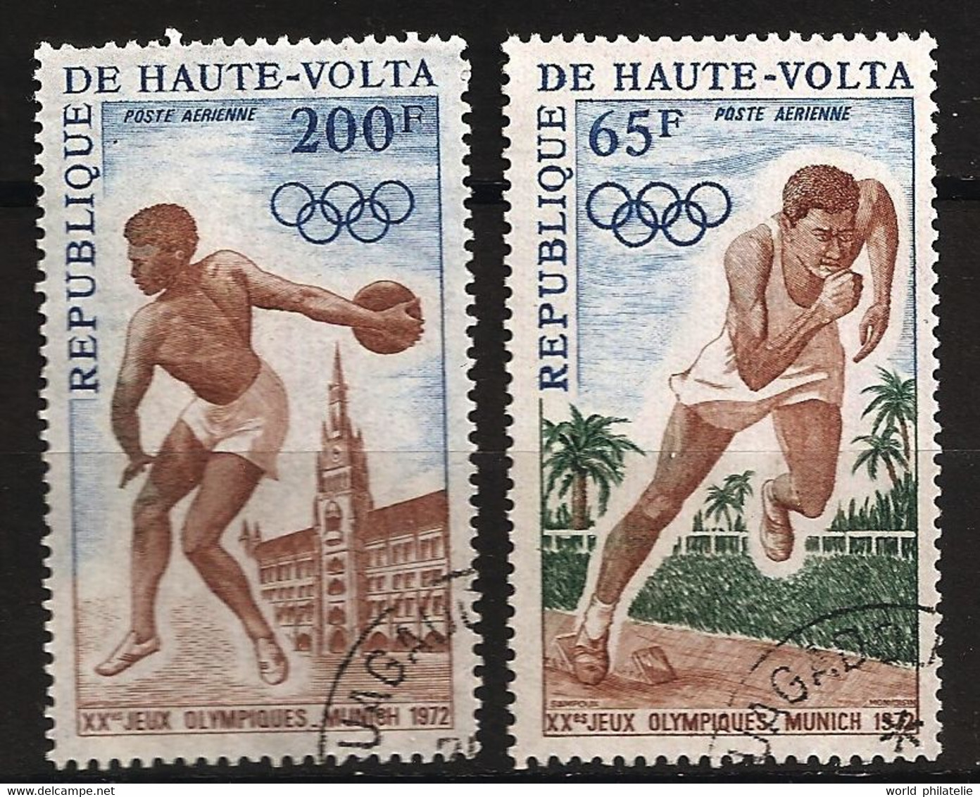 Haute Volta 1972 N° PA 102 / 3 O Jeux Olympiques, Munich, Course, Discobole, Lancé Du Poids, Gothique, Maire, Horloge - Haute-Volta (1958-1984)