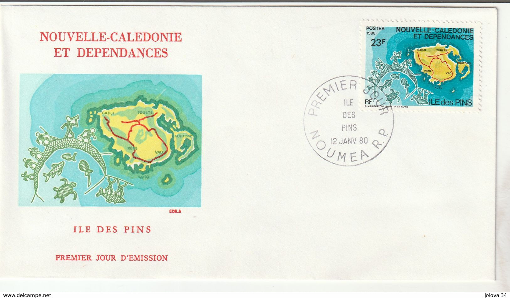 NOUVELLE CALEDONIE 1979 FDC Yvert 435 - Ile Des Pins - Poissons Tortue - Cartas & Documentos