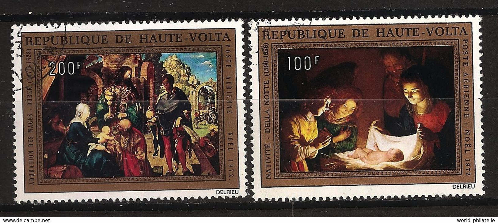 Haute Volta 1972 N° PA 113 / 4 O Tableaux, Noël, Rois Mages, Nativité, Della Notte, Dürer, Cheval, Calide, Boeuf, Ange - Haute-Volta (1958-1984)