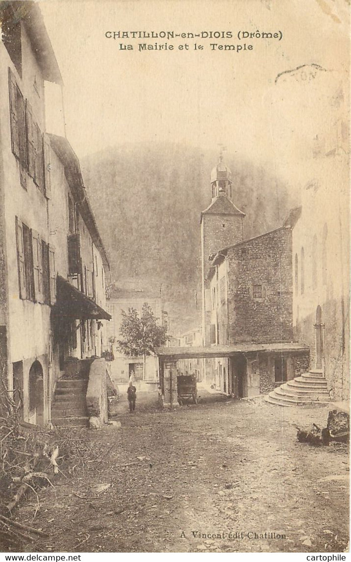 26 - Chatillon En Diois - La Mairie Et Le Temple Protestant En 1929 - Châtillon-en-Diois