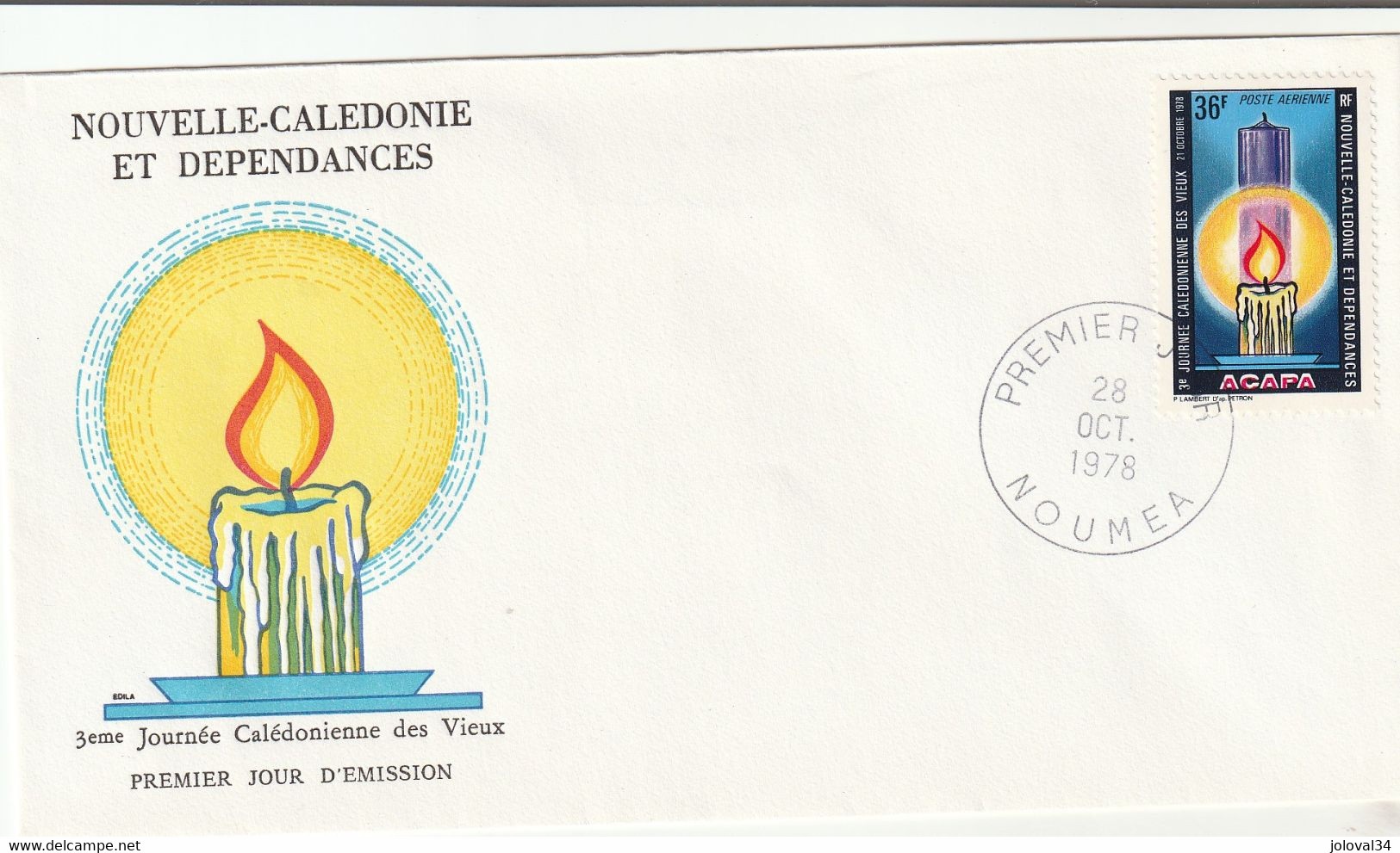 NOUVELLE CALEDONIE 1978 FDC Yvert PA 188 - Journée Des Vieux - Bougie - Briefe U. Dokumente