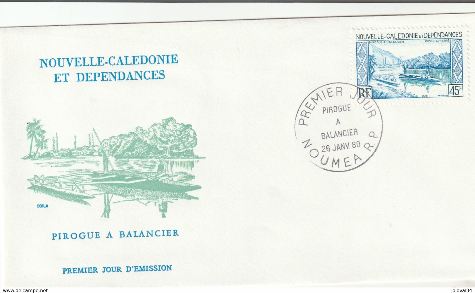 NOUVELLE CALEDONIE 1979 FDC Yvert PA 200 - Pirogue à Balancier - Bateau - Covers & Documents