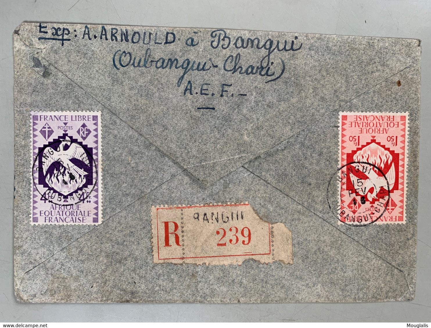 Lettre Recommandée De Bangui Oubangui Chari 7 Oct 39 à Roz Landrieux Timbres AEF No 148x4 151x3 Voir Recto Verso - Cartas & Documentos