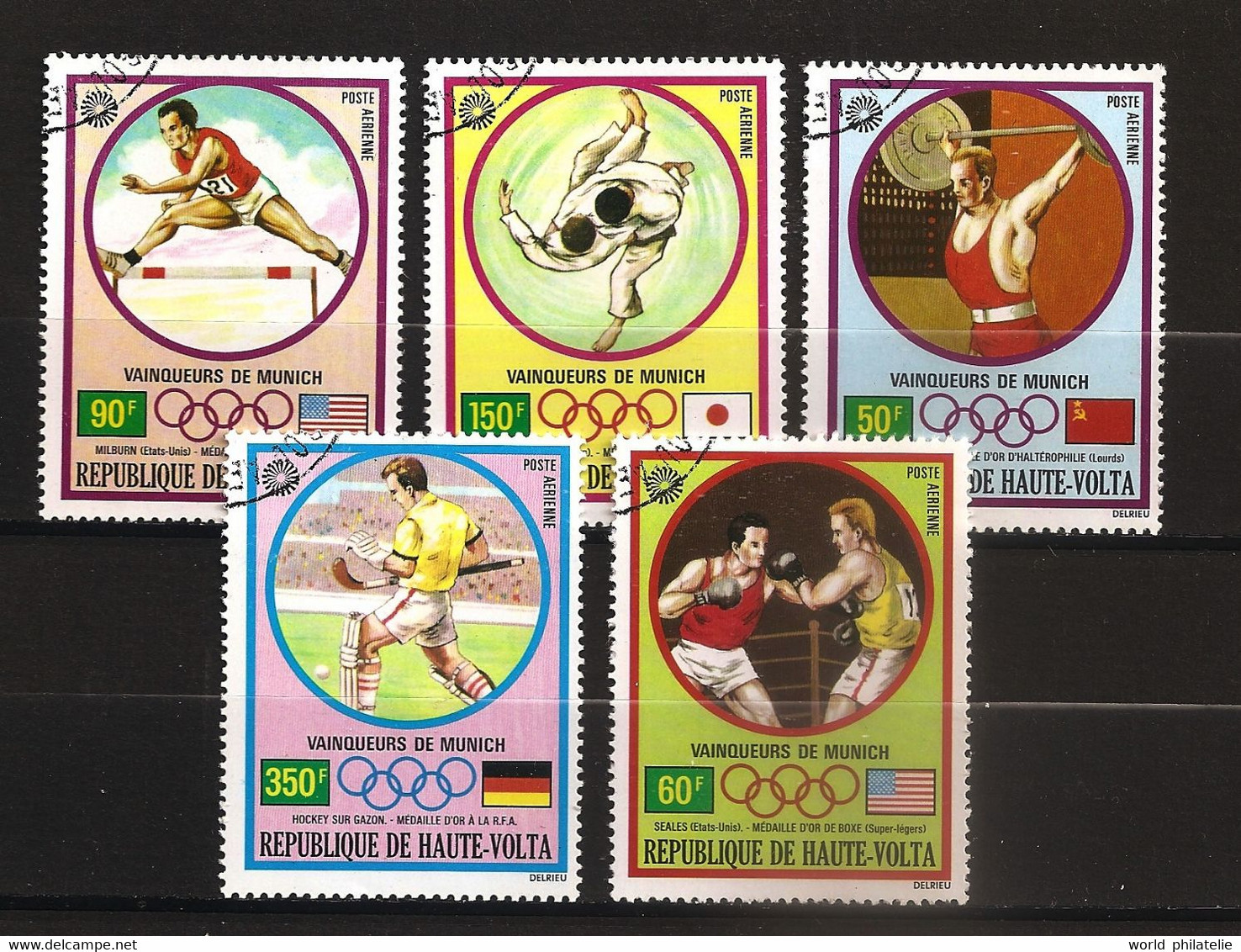 Haute Volta 1973 N° PA 115 / 9 O Sport, JO, Munich, Haltérophilie, Seales, Boxe, Haies, Judo, Kawazucki, RFA, Hockey - Haute-Volta (1958-1984)