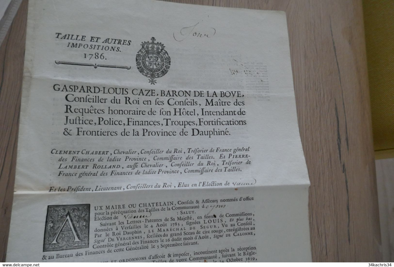 Vienne Isère Jour Jons Taille Et Imposition Capitation Pièce Signée 4p  Louis Caze - Autres & Non Classés