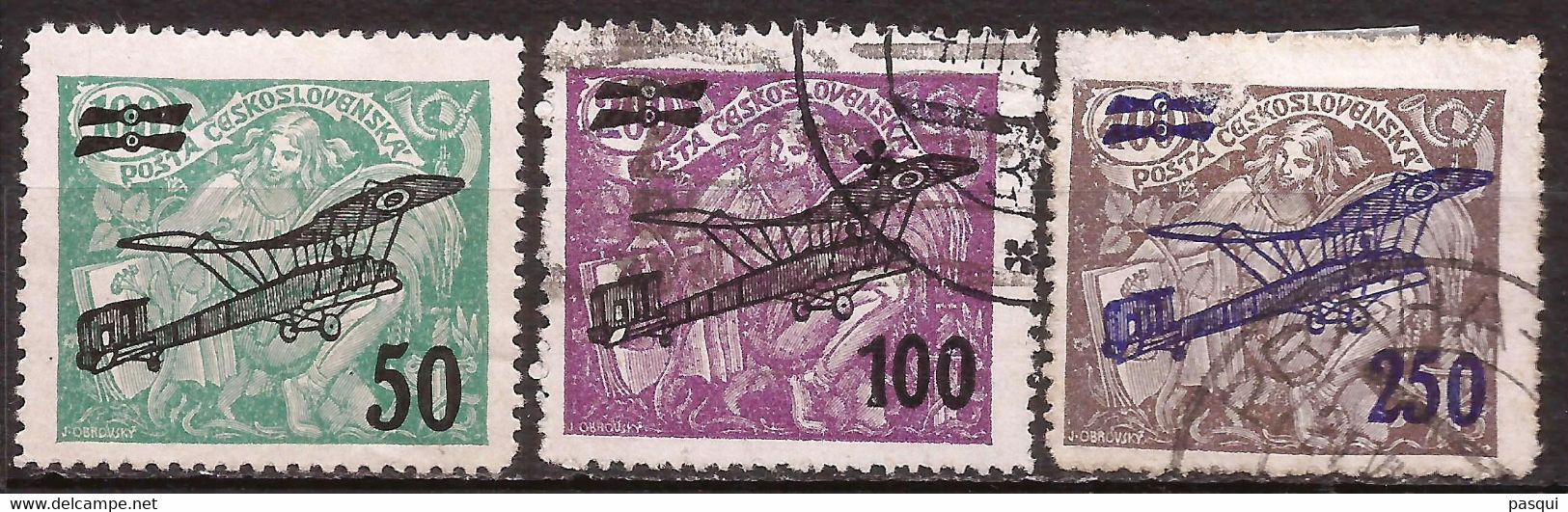 CHECOSLOVAQUIA - Fx. 3481 - Yv. Ae. 7/9 - Sobrecargados Avion Y Nuevo Valor - 1922 - Ø - Luchtpost