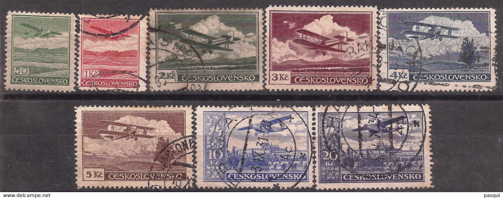 CHECOSLOVAQUIA - Fx. 3447 - Yv. Ae. 10/17 - Avion Sobrevolando Diversos Paisajes - 1930 - Ø - Luchtpost